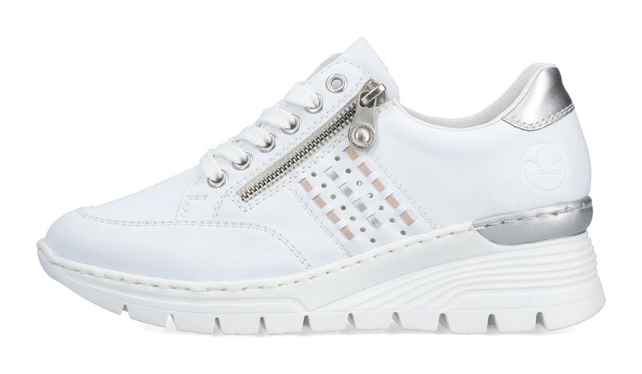 Rieker Wedgesneaker  mit seitlichen Flechtdurchzügen, Freizeitschuh, Halbschuh, Schnürschuh