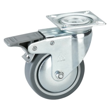 Zwenkwiel   rem TPE met plaatbevestiging 100mm tot 55kg
