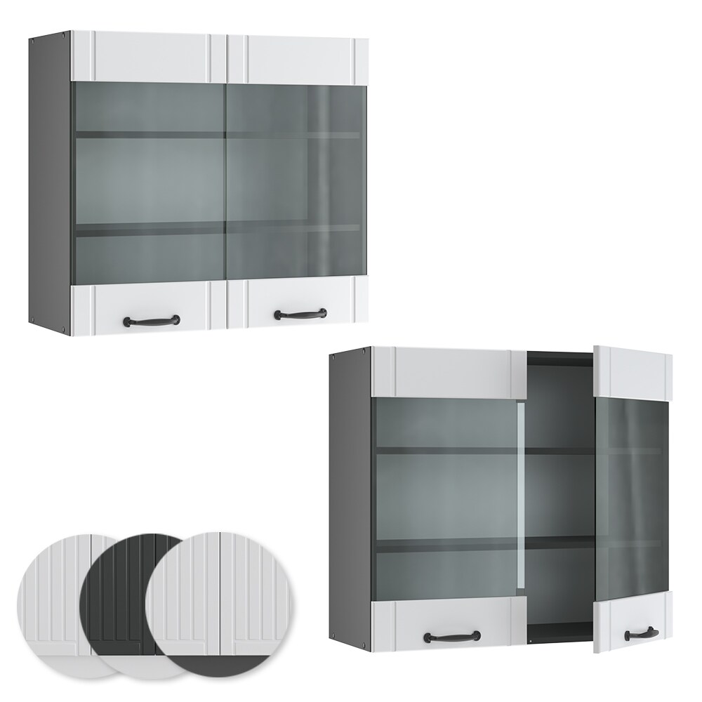 Vicco Hängeglasschrank 80 cm FAME Line Küchenschrank Küchenzeile Landhaus Weiß Anthrazit