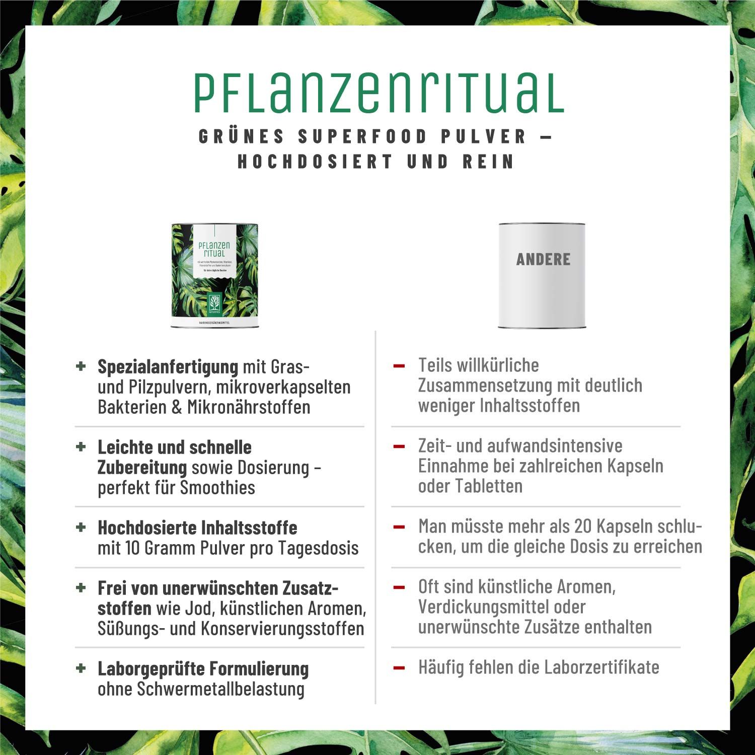 Grünes Superfood Pulver - 300g Smoothie Pulver, Greens Pulver - Pflanzenritual - NATURTREU®