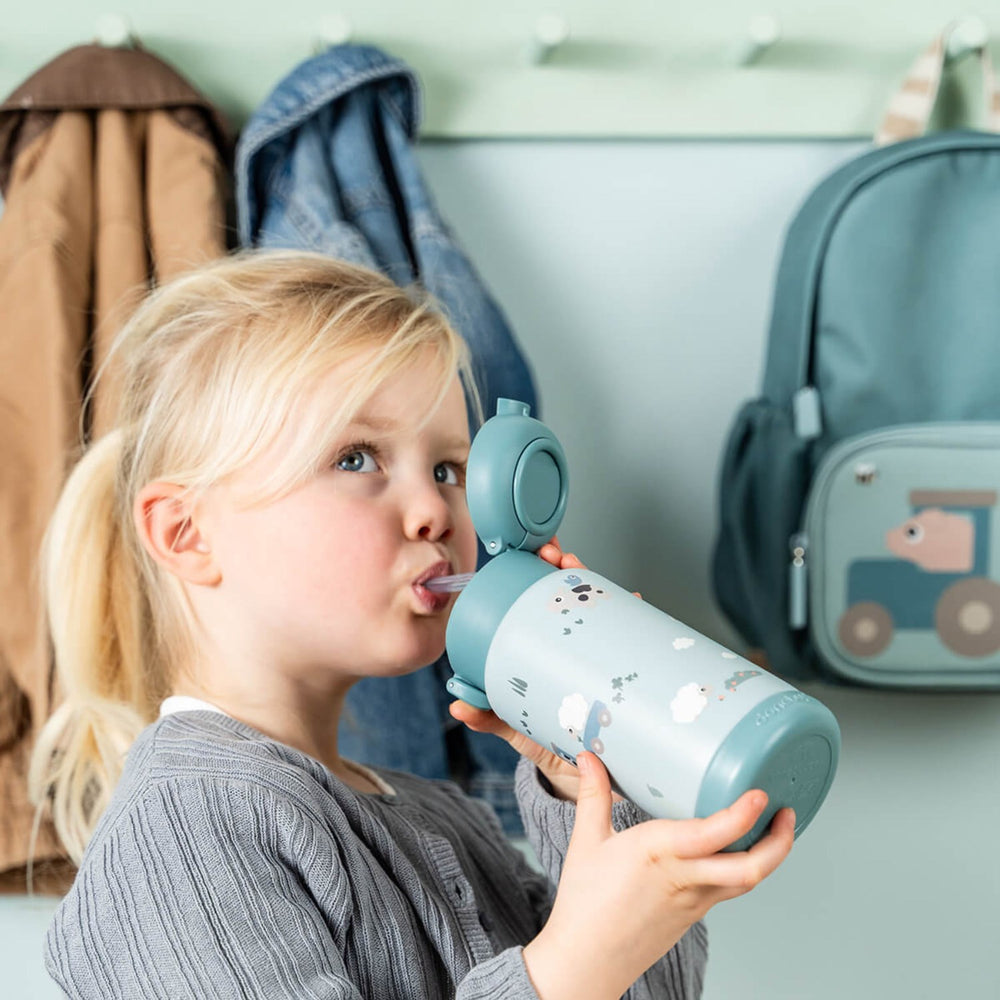 Køb DonebyDeer Blue Tiny Farm Insulated Sugerør Flaske