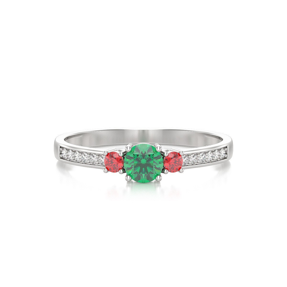 Bague ADEN Or 585 Blanc Emeraude Rubis et diamants 1.65grs
