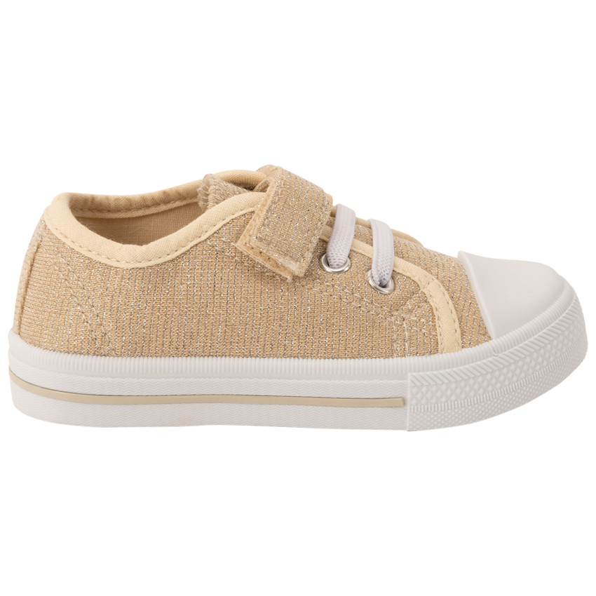 Baskets basses en toile dorée avec scratch pour bébé fille