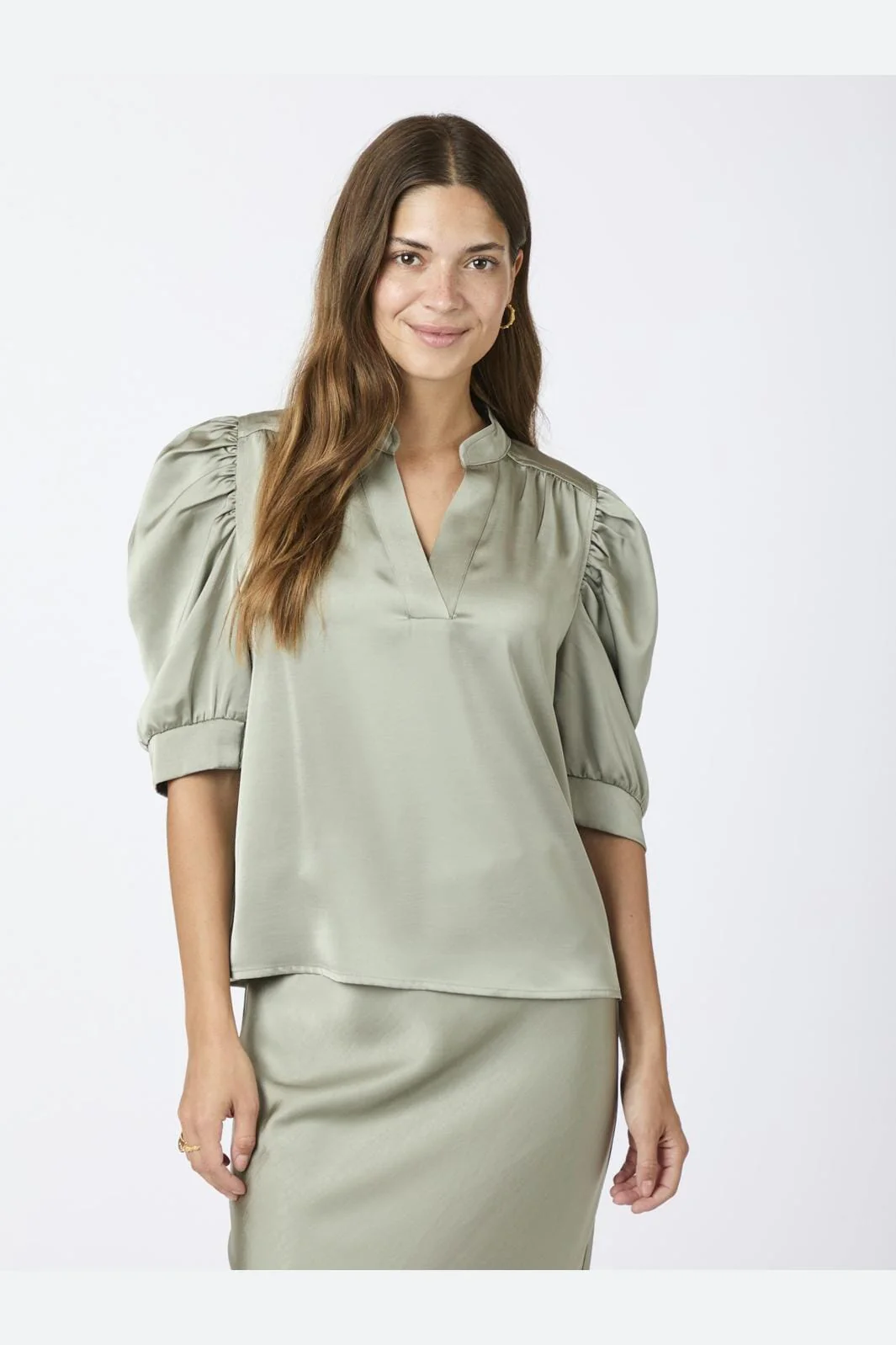 Neo Noir Roella Heavy Sateen Blouse smoke green