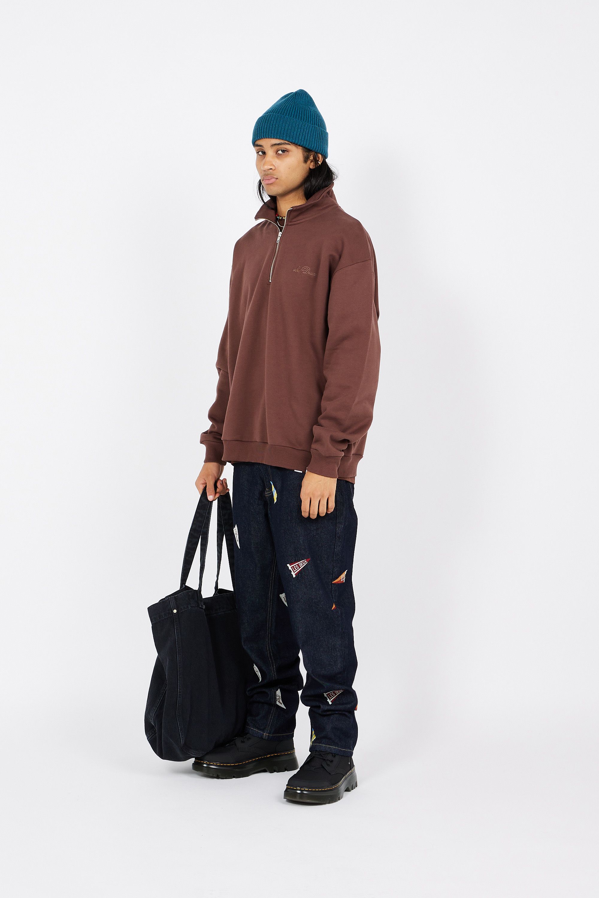 LES DEUX Sweatshirt Crew Half-Zip Sweatshirt Marron