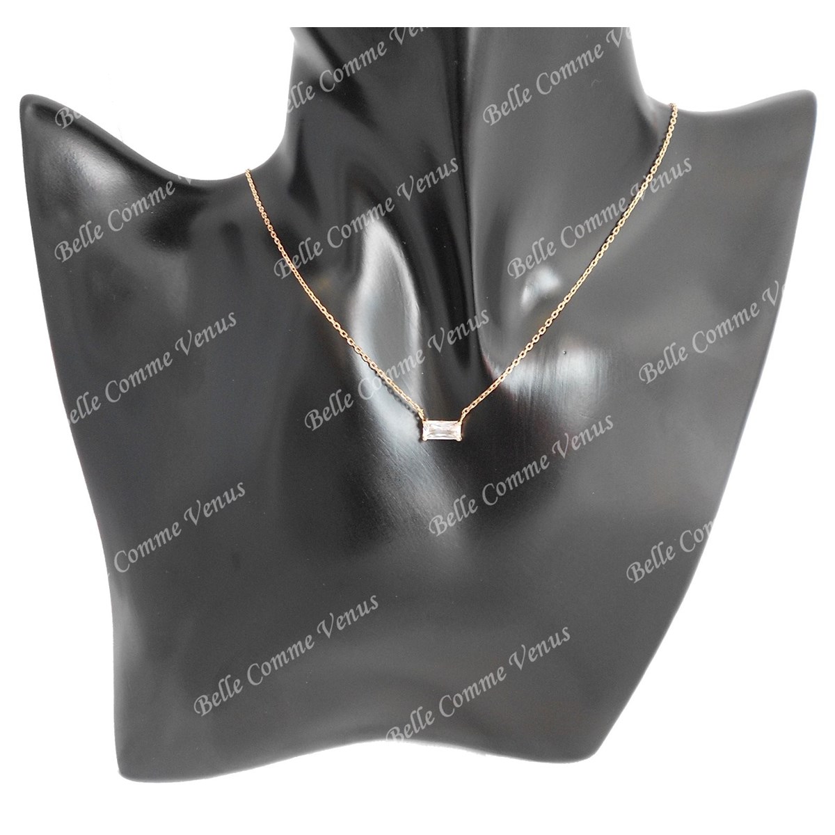 Collier rectangle d'oxyde de zirconium Plaqué OR 750 3 microns