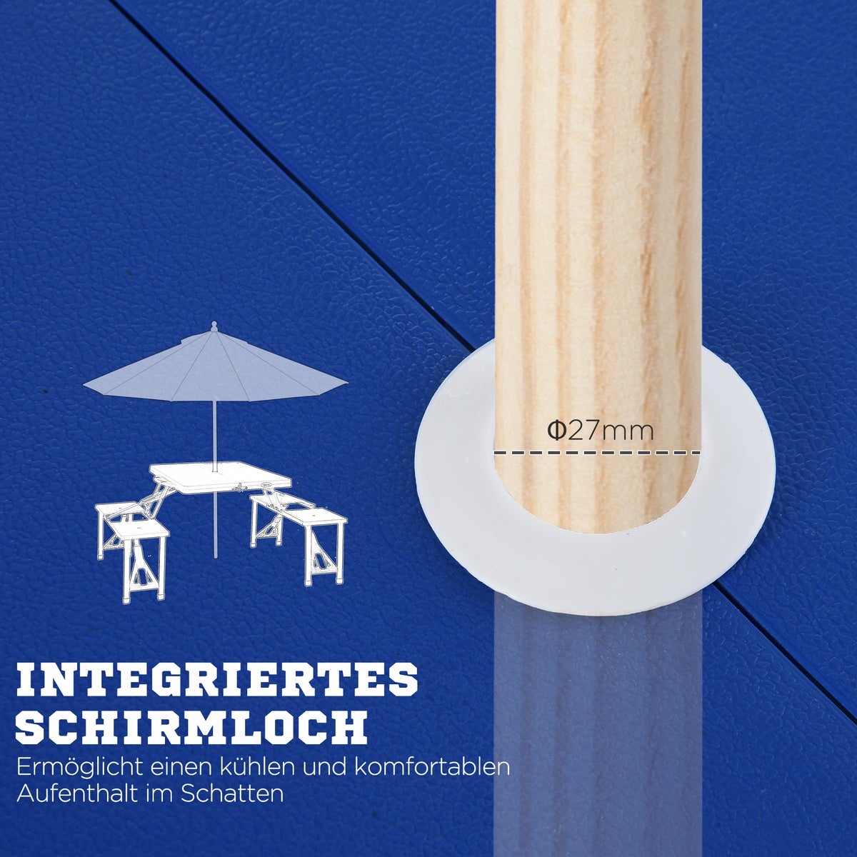 Outsunny Aluminium Kampeertafel, Picknickbank, met 4 Zitplaatsen, Opvouwbaar, 135,5 x 84,5 x 66 cm, Aluminium, Kunststof, Blauw