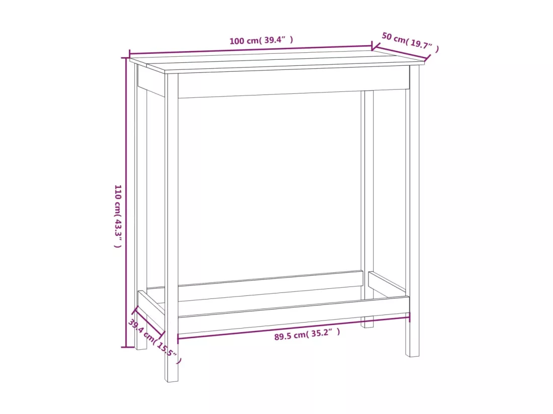Table de bar Noir 100x50x110 cm Bois massif de pin