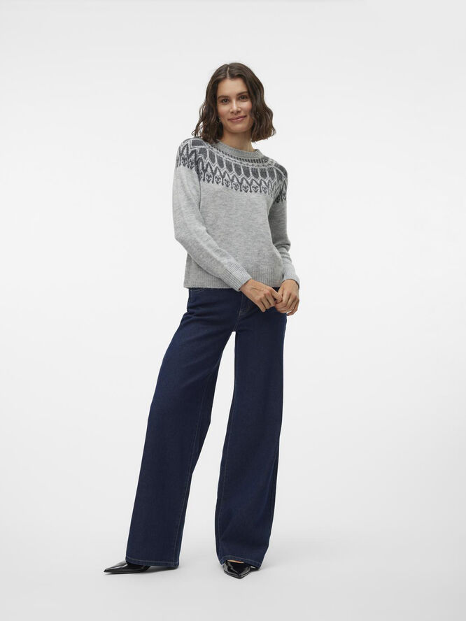 Vero Moda VMSIMONE LS NORDIC PULLOVER GA REP Light grey melange/w. dgm