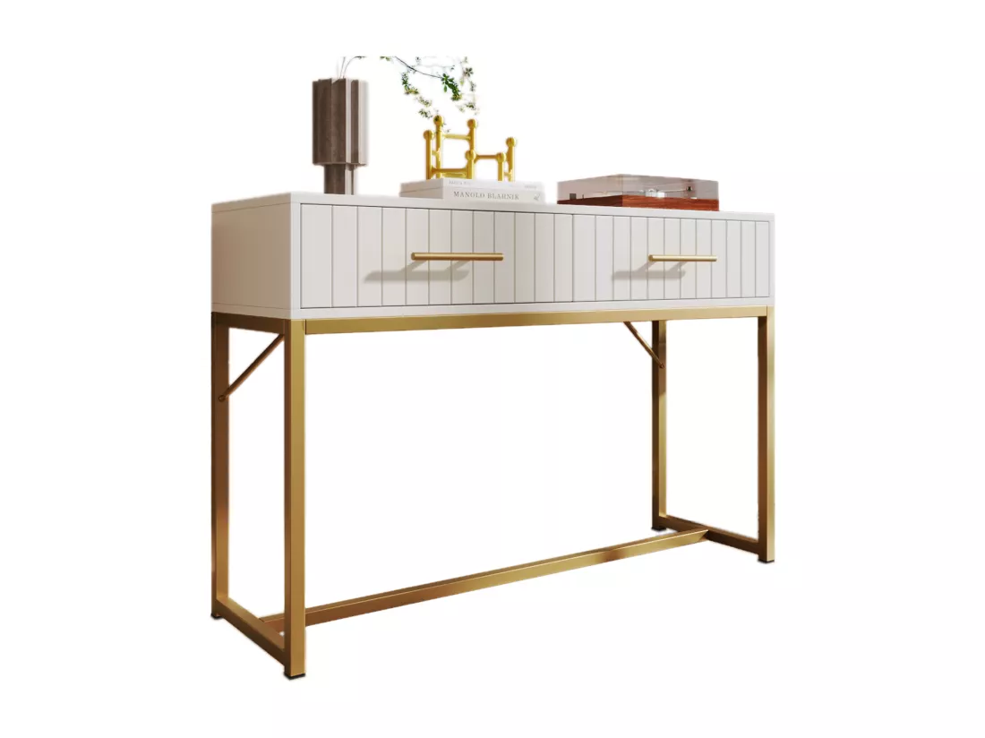Coiffeuse Moderne avec 2 tiroirs, 75 cm, Commode pour Chambre à coucher, Meuble blanc avec Pieds en Métal, Haut de gamme - H75/B100/T45 cm
