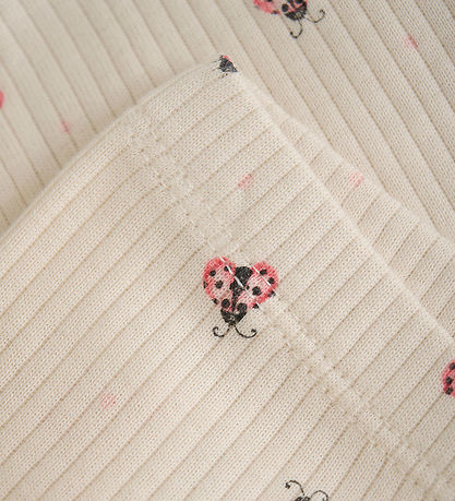 Minymo Leggings - Rib - White Swan m. Marienkäfer