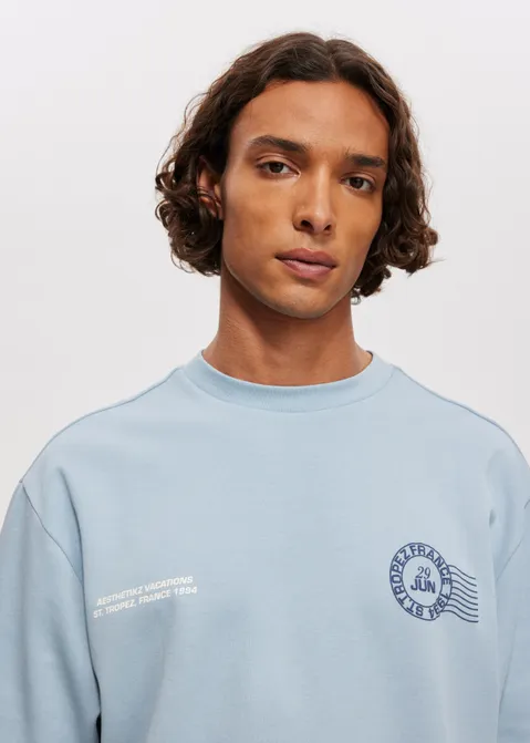 T-shirt met print postcard blauw (BLW.I)