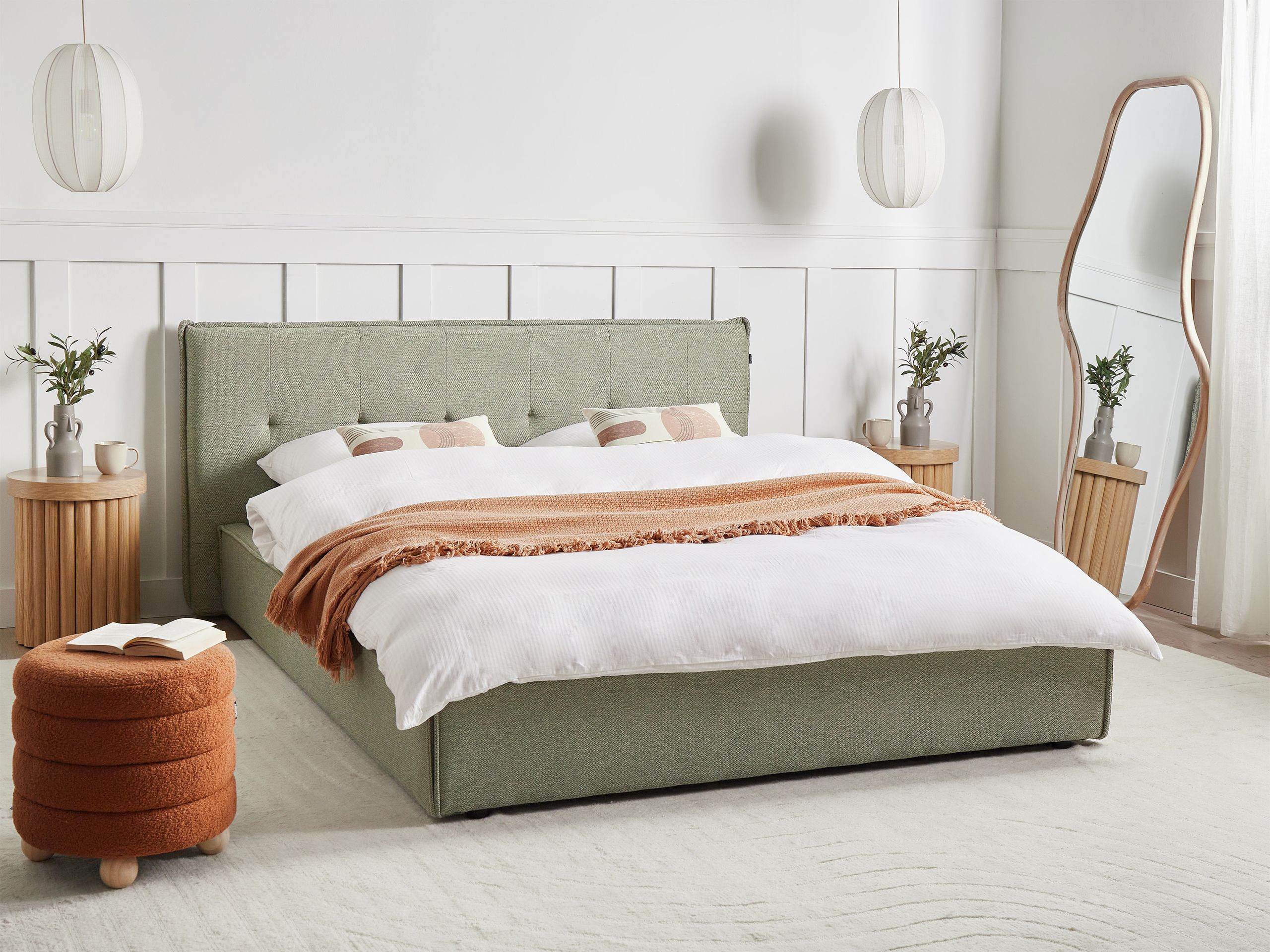 Beliani - LESTRE - Tweepersoonsbed - Groen - 160 x 200 cm - Linnen