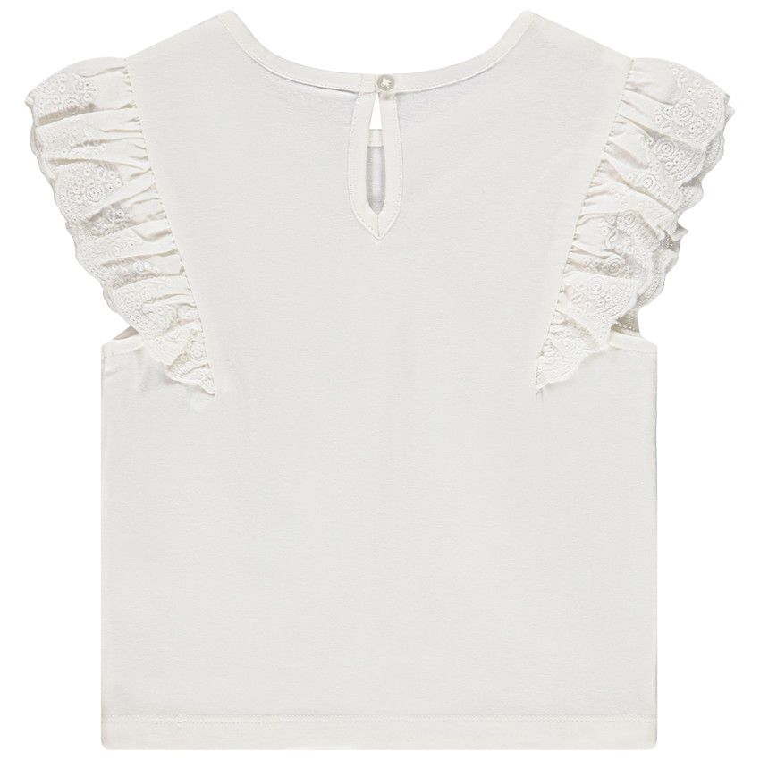 T-shirt manches courtes en broderie anglaise pour bébé fille - Ecru