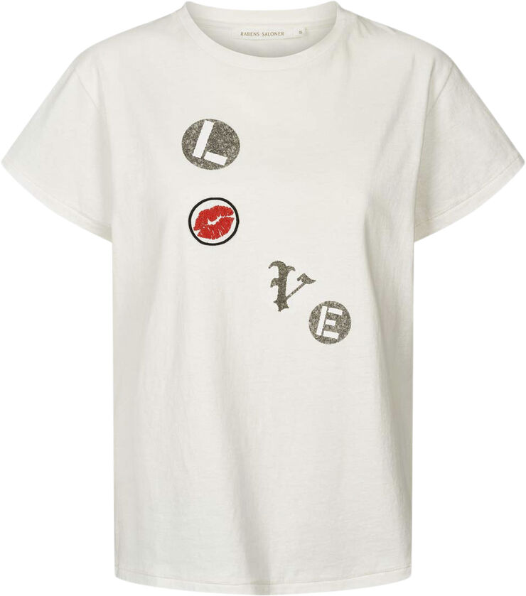 Rabens Saloner Love patch t-shirt - Ambla Chalk