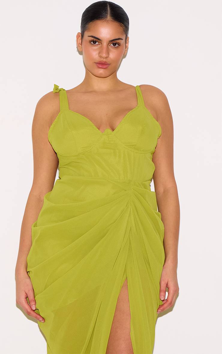 Vert Olive Robe Midi Drapée Grande Taille Avec Détail À Armatures