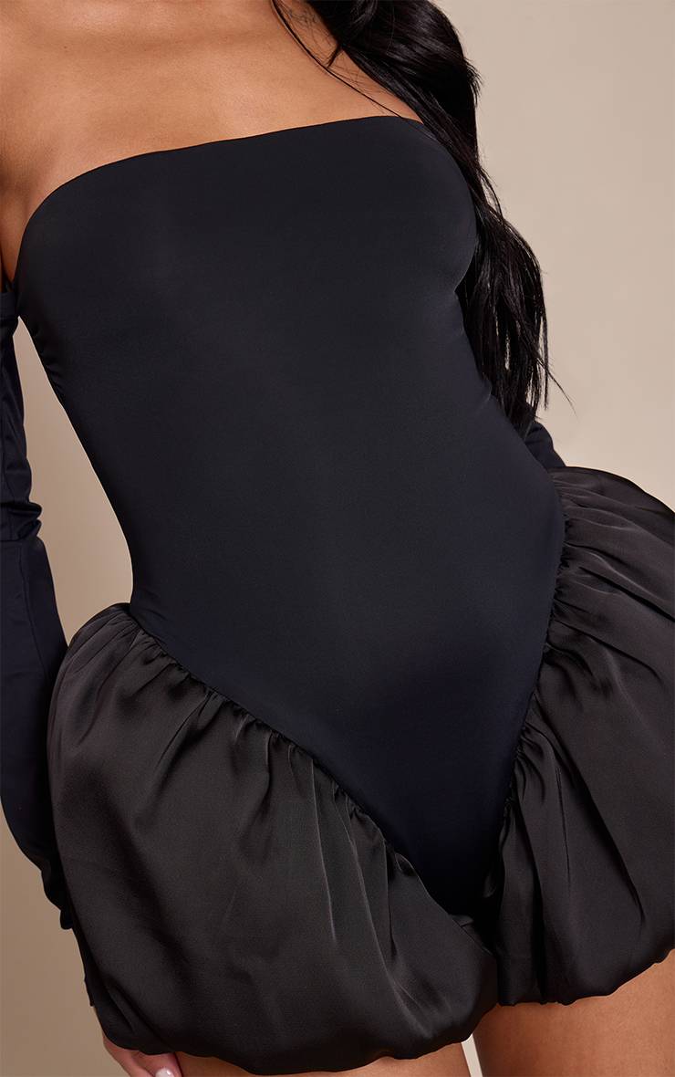 Noir Combinaison Bandeau À Manches Longues Bouffantes Avec Détail Boule