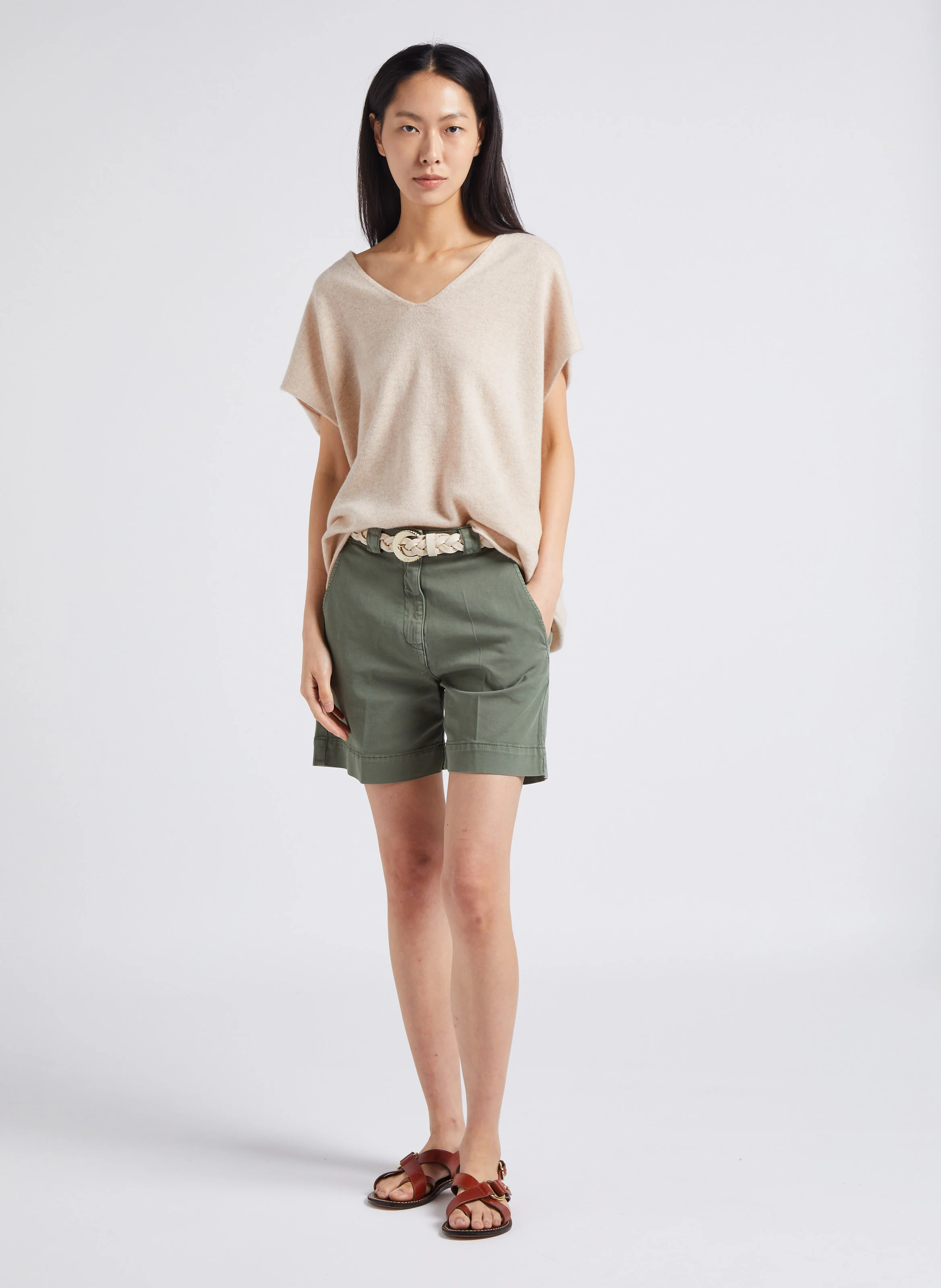 VERMONT - Short large en coton mélangé | Kaki