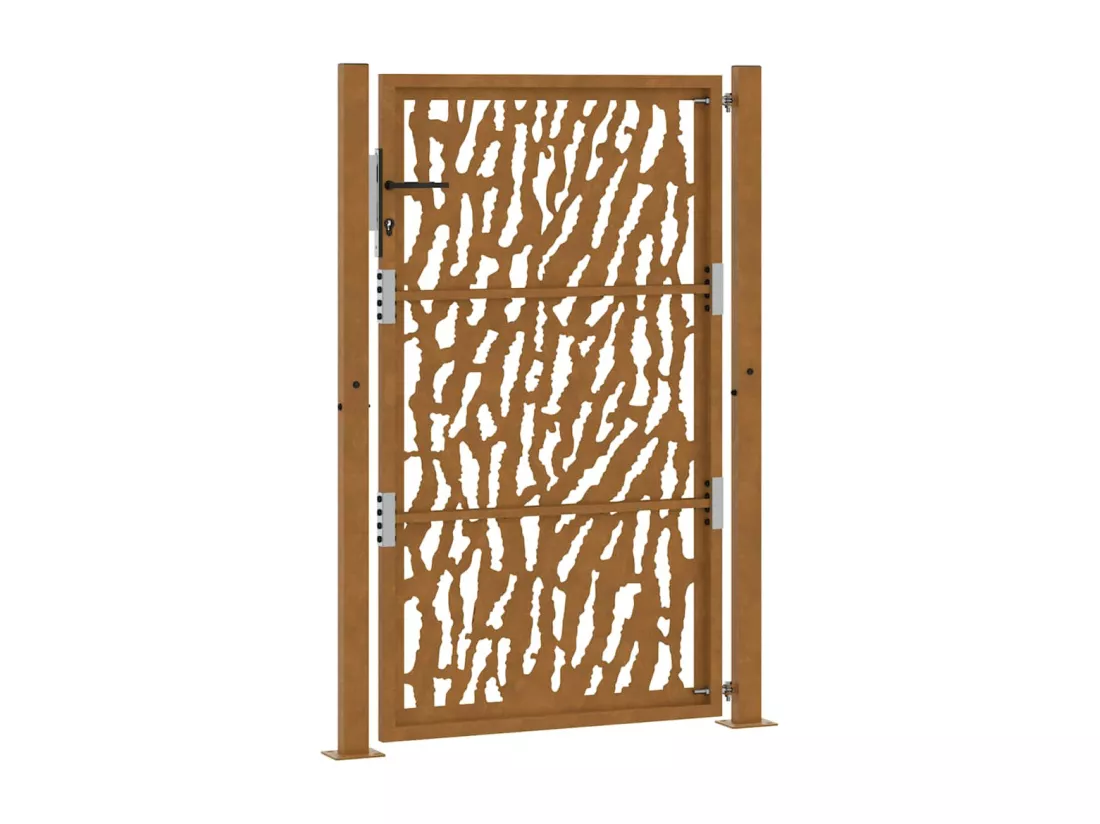Porte de jardin acier résistant aux intempéries design tracés