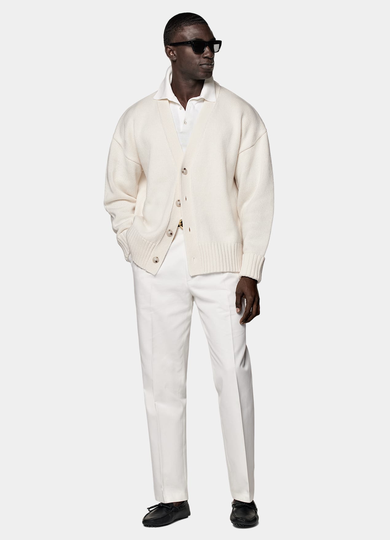 Cardigan oversize Merino blanc cassé