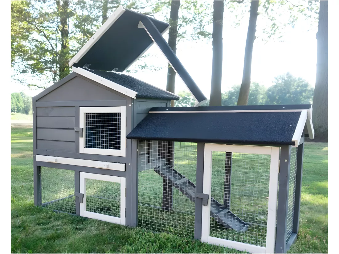 Cage Clapier Enclos lapin Extérieur en pour lapins petits animaux 088 Maison de rêve 146x50x86cm(LxPxH)
