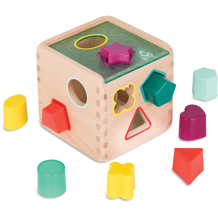 B.TOYS B. Wonder Cube - Bunter Steckspiel-Würfel aus Holz mit 9 verschiedenen Formen Mehrfarbig