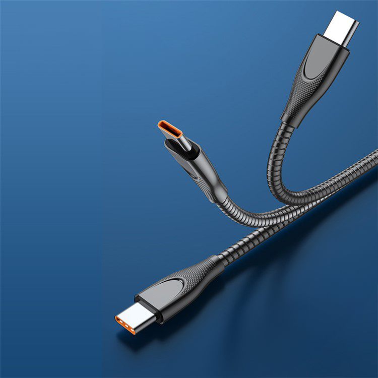 (2m) 100W USB C auf USB C Ladekabel Datenkabel mit Stahlummantelung - Silber