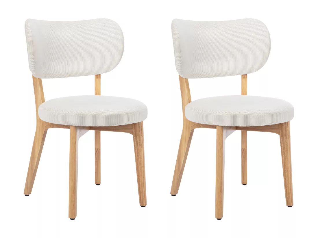 Lot de 2 chaises en velours côtelé et bois d'hévéa - Blanc - TORIEL