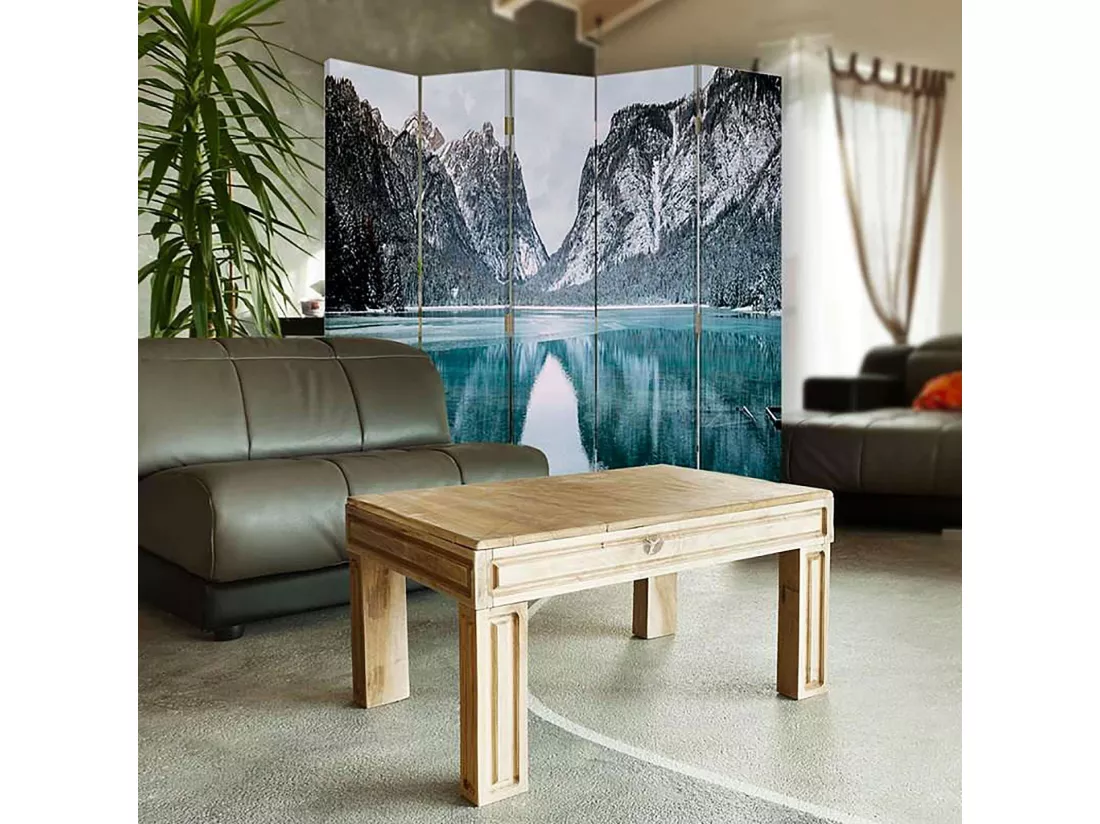 Paravent décoratif paysage de montagne panoramique - 180 x 180 cm - 1 face déco, 1 face noir