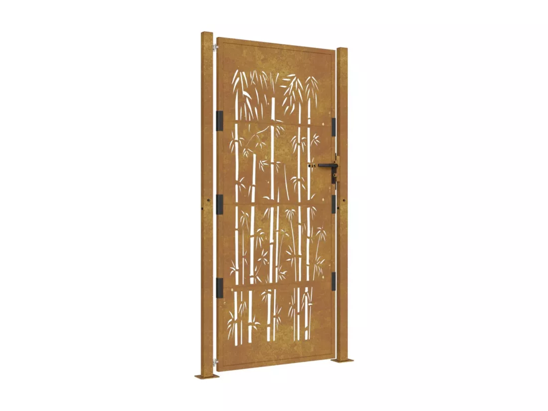 Portail de jardin 105x205 cm acier corten design de bambou