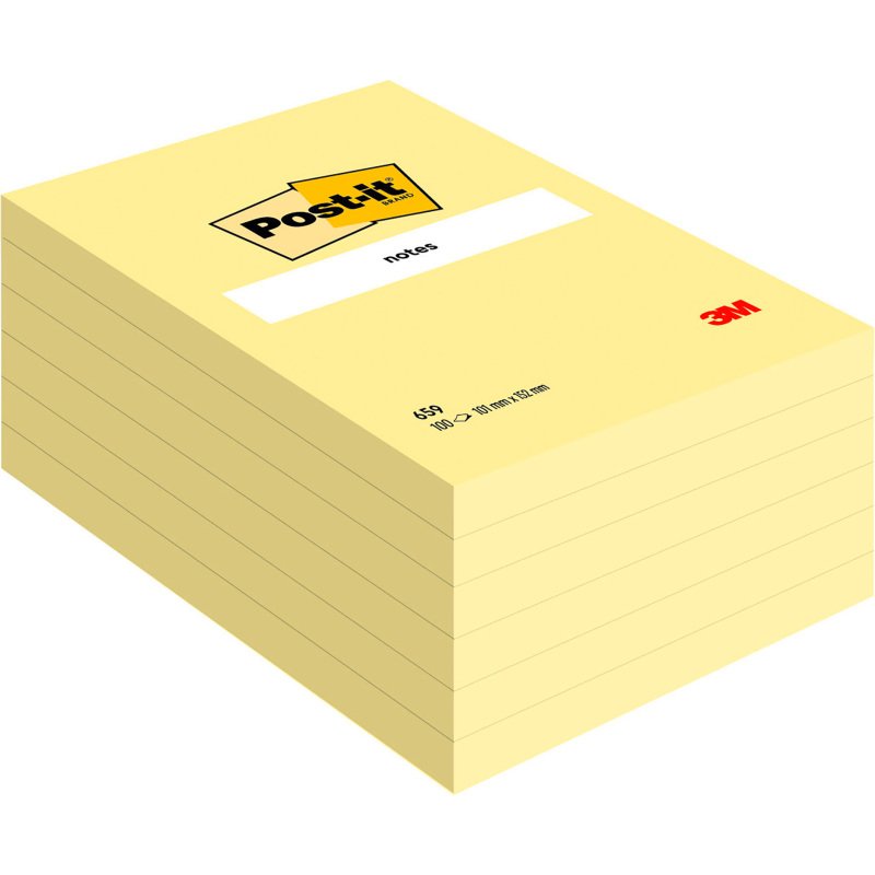 Bloc-notes repositionnables jaunes uni Post-It 102 x 152 mm - bloc de 100 feuilles