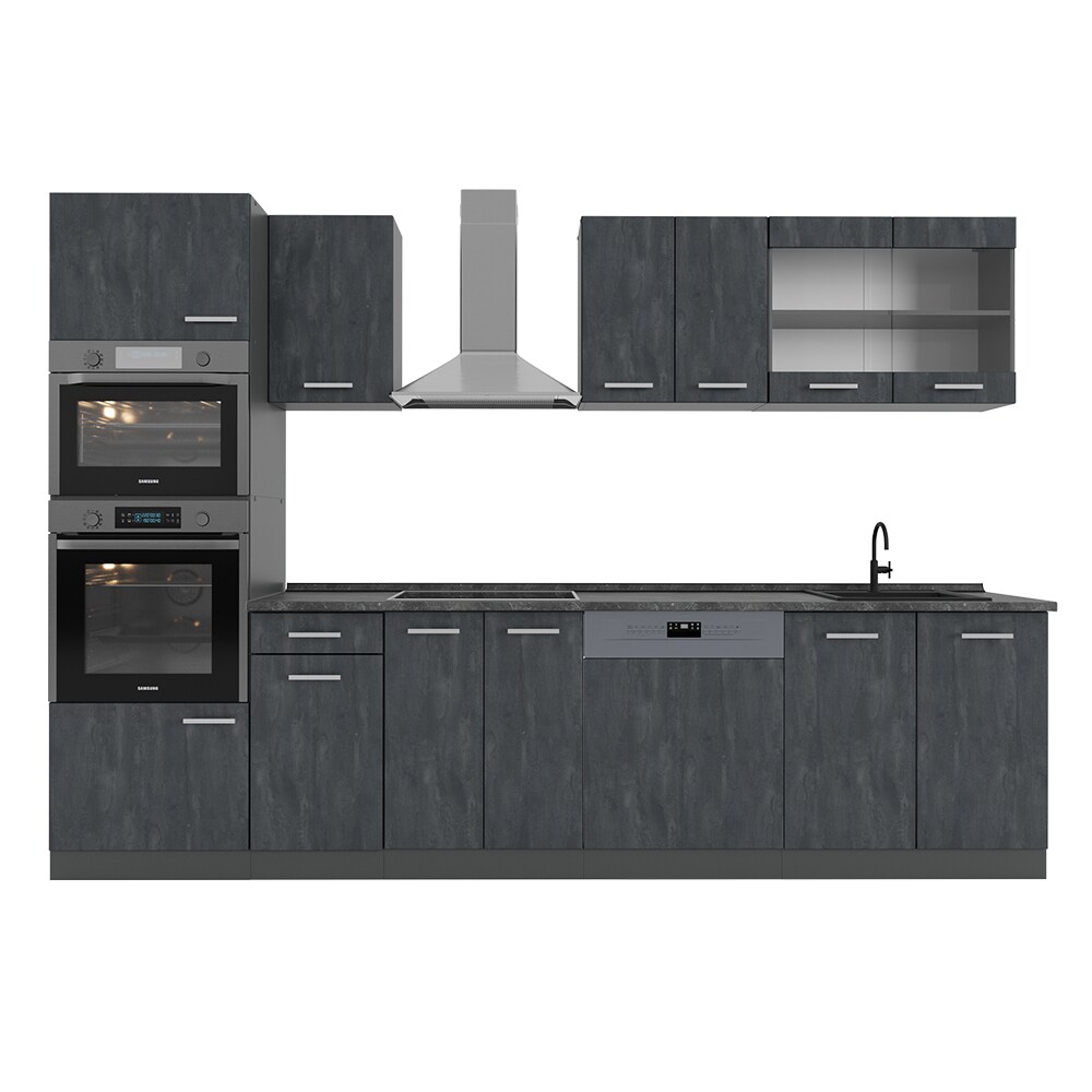 Vicco Küchenzeile R-Line 300 cm Schwarz Beton Anthrazit ohne Arbeitsplatte