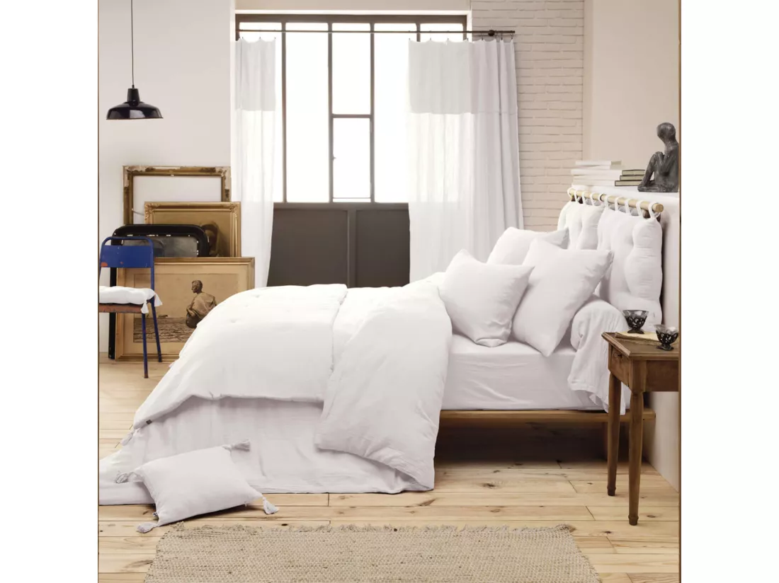 Parure de lit double gaze de coton blanc 260x240 cm