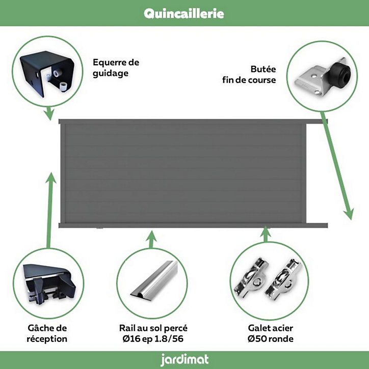 Portail Jardimat coulissant motorisé aluminium Alpes gris antique - 400 x h.160 cm
