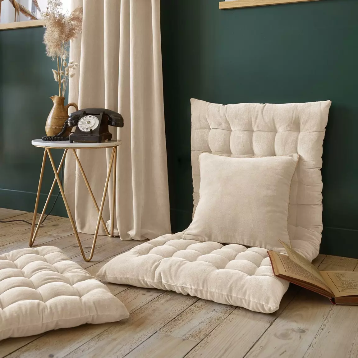 Coussin carré velours de coton (45 x 45 cm) César Beige pampa