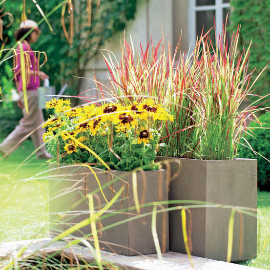 Jardinière urban en fibre de verre et poudre de pierre gris - 99x31x49