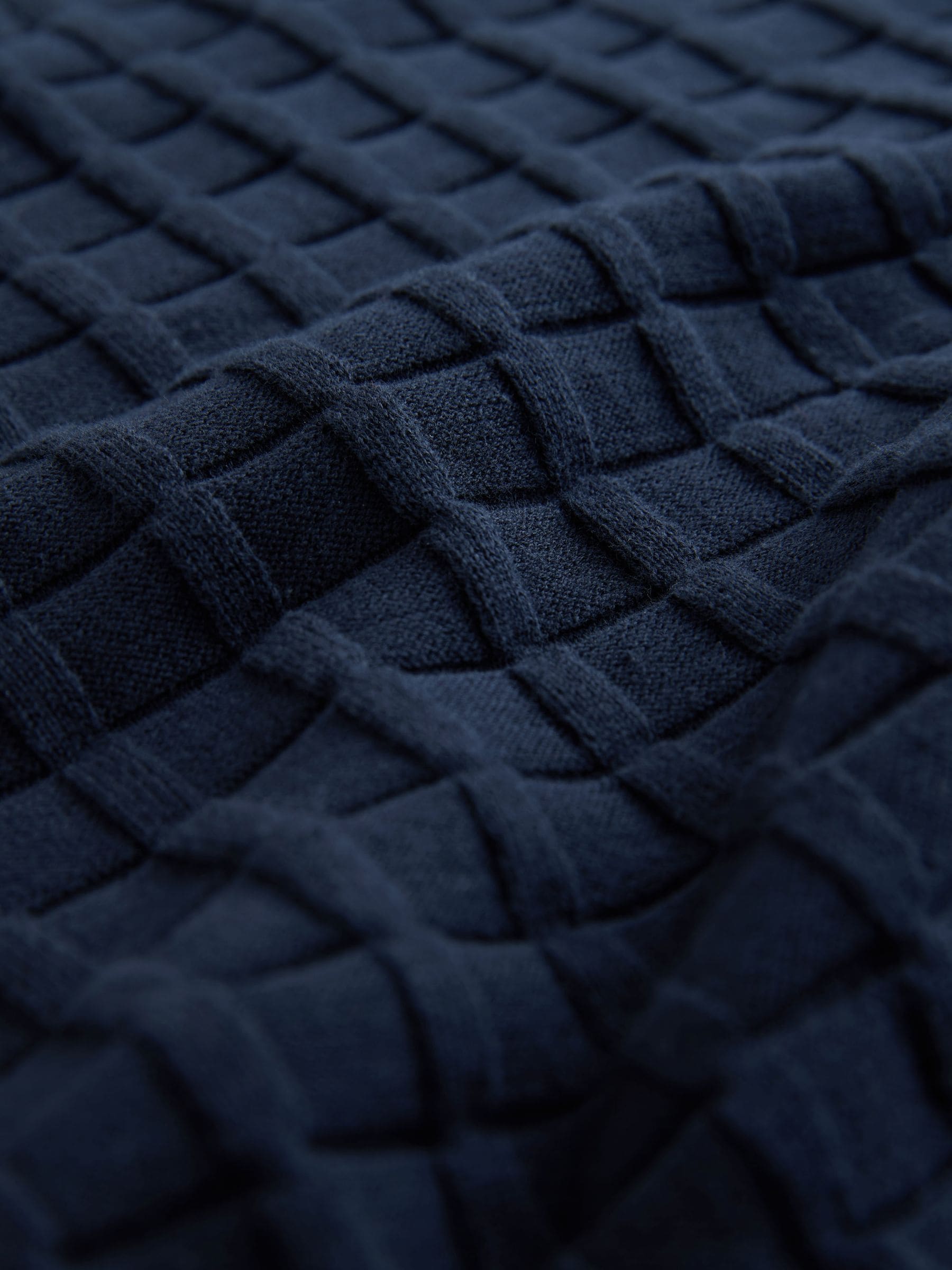 Donkerblauw - Regular Fit gebreid poloshirt met lange mouwen, structuur en kwart ritssluiting