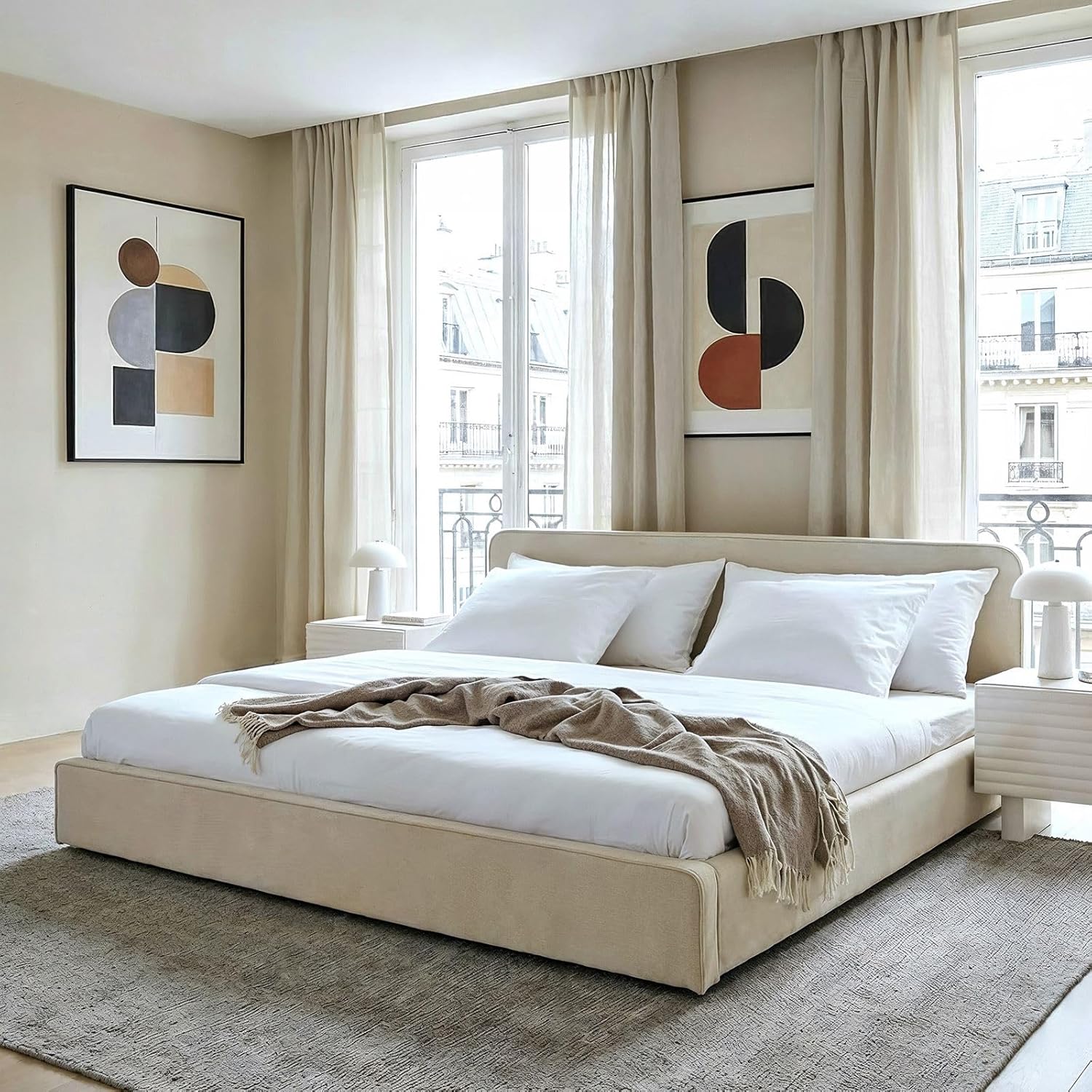 LATINI Polsterbett mit höhenverstellbarem Kopfteil, 180x200 cm, Beige - Doppelbett inklusive Lattenrost, ideal für zwei Personen, Bettgestell stabil und bequem, modernes Design für jedes Schlafzimmer