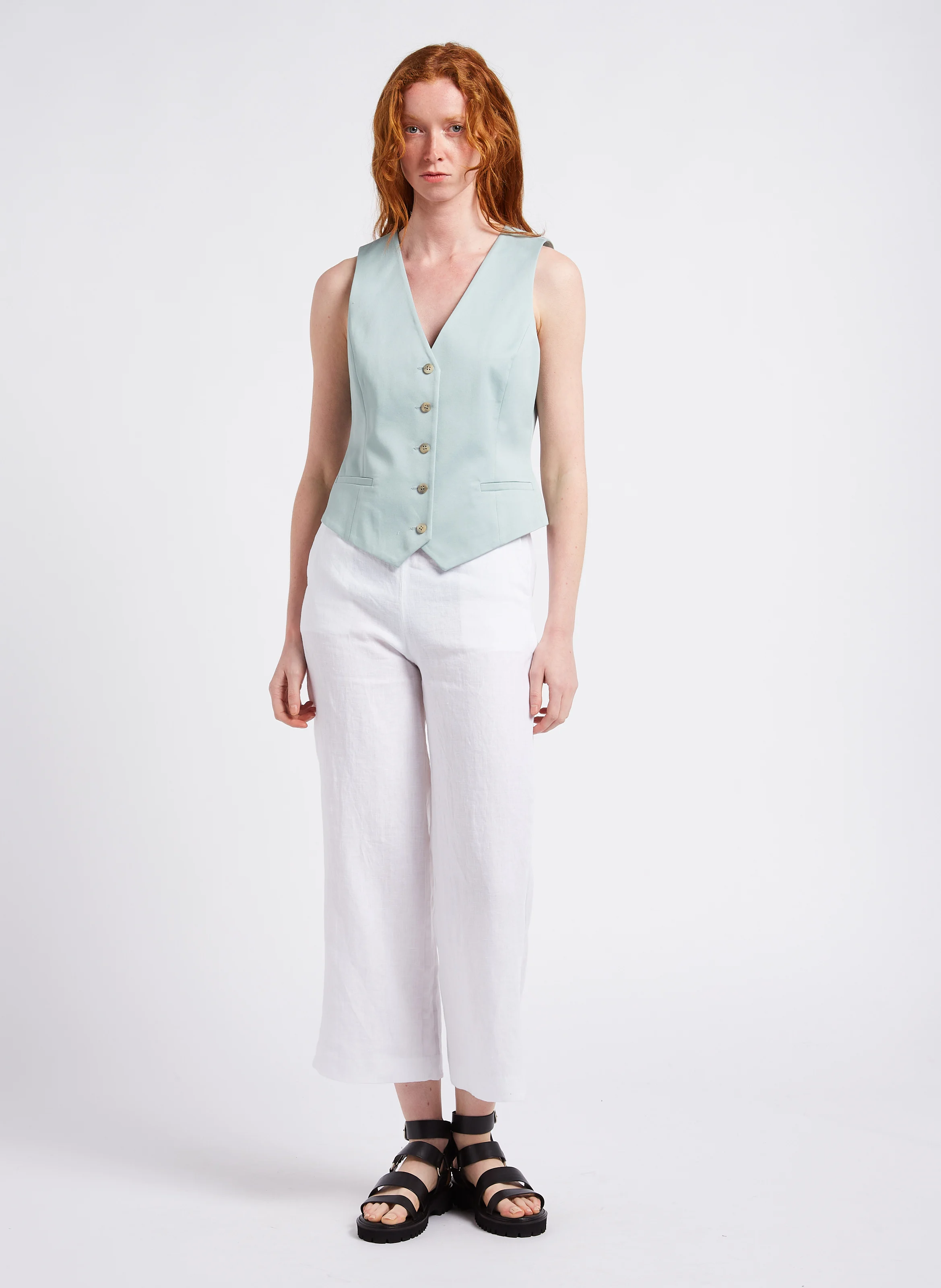 PIO - Pantalon droit en lin| Blanc