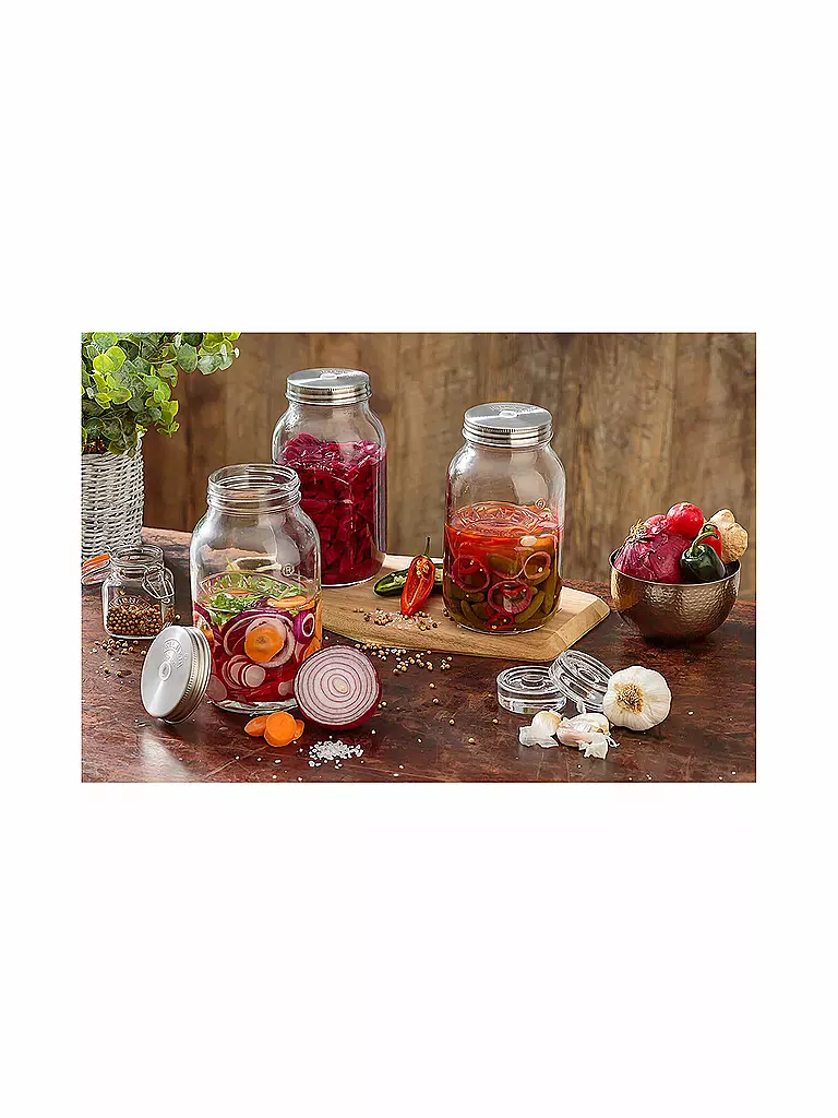 KILNER Fermentierset Set mit 2 Gläsern 1l Glas/Edelstahl transparent