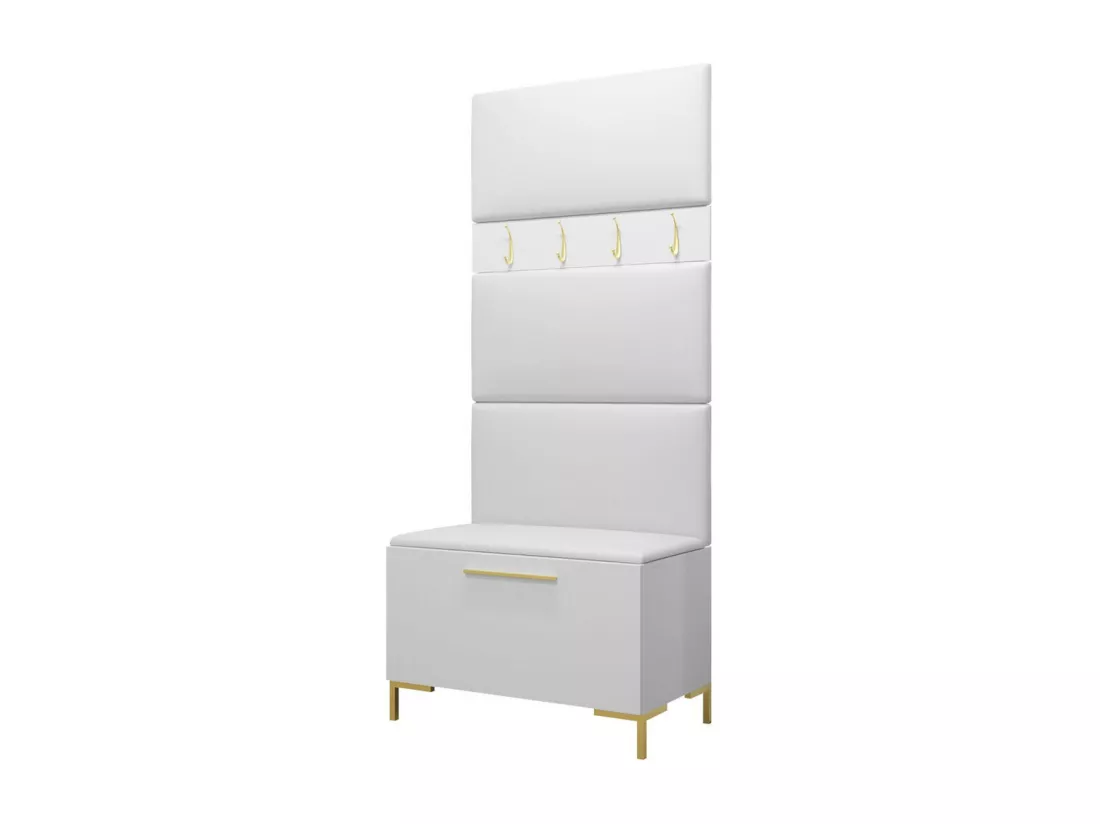Meuble d'entrée Tivsoa 102, 196x84x46cm, Blanc, Stratifié|Faux cuir, À suspendre|À poser