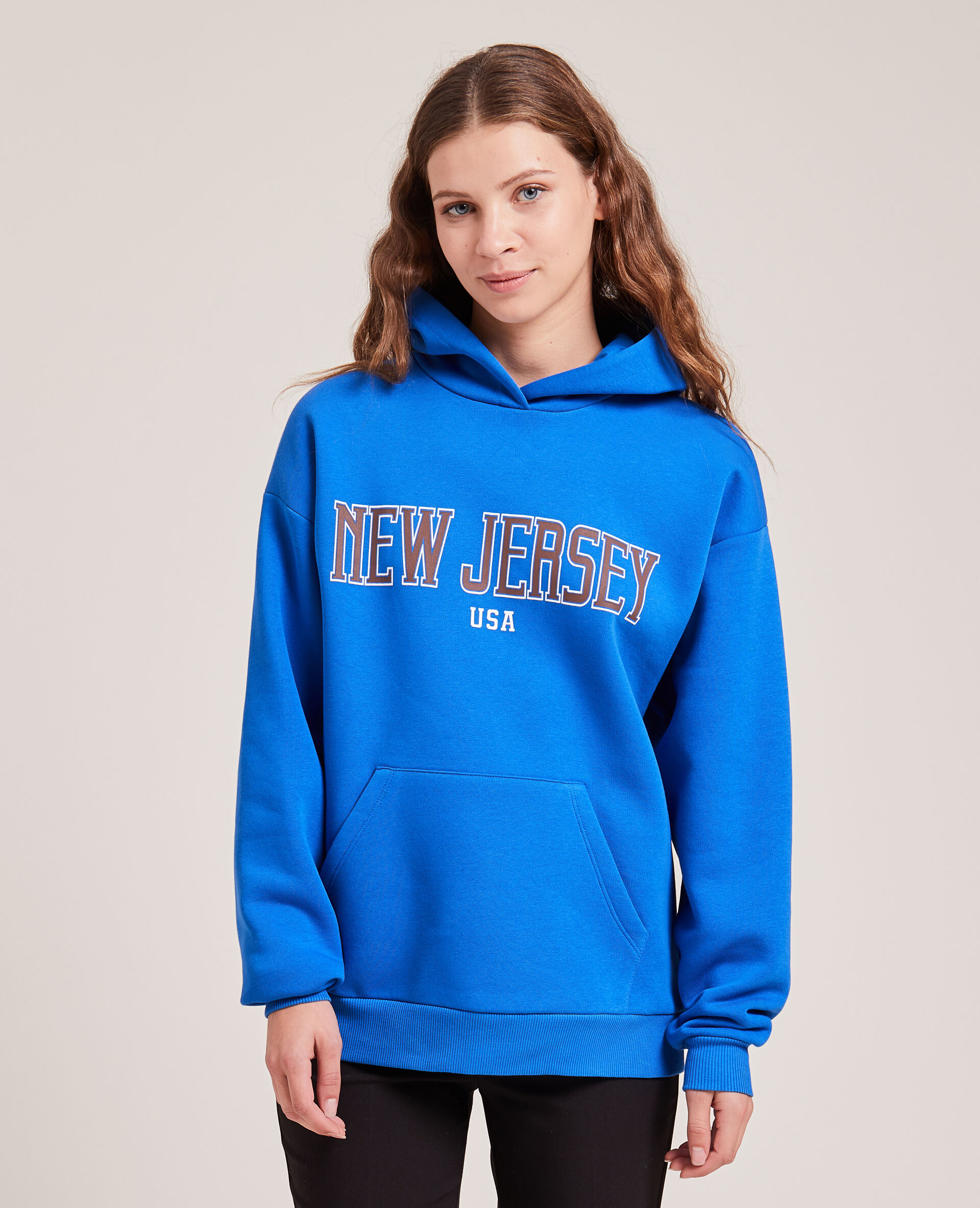 Sweat capuche avec flocage - Bleu électrique