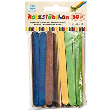 folia Holzstäbchen bunt, 50 Stück