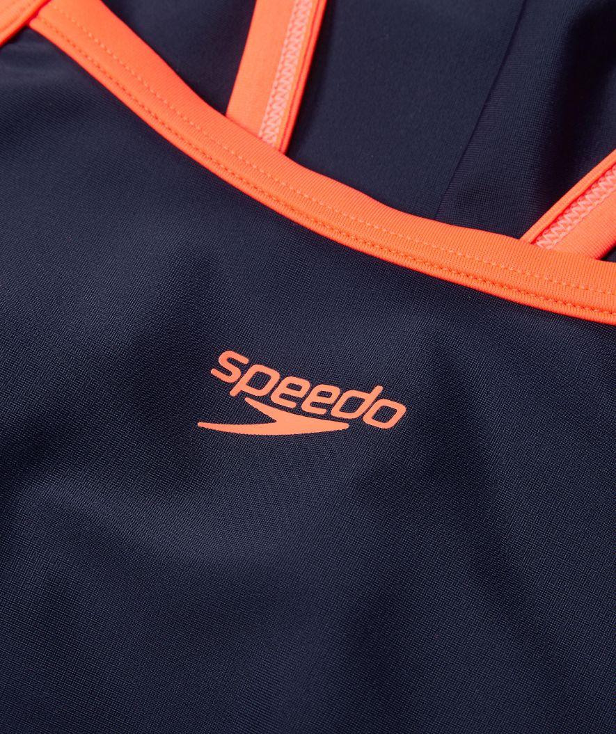 Speedo badedragt til piger - Plastisol Placement Muscleback - Mørkeblå/orange