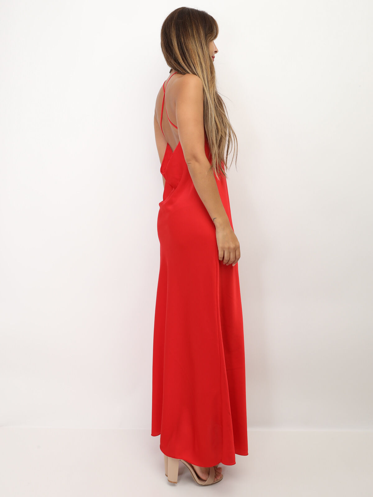 Robe satinée à dos croisé- Rouge