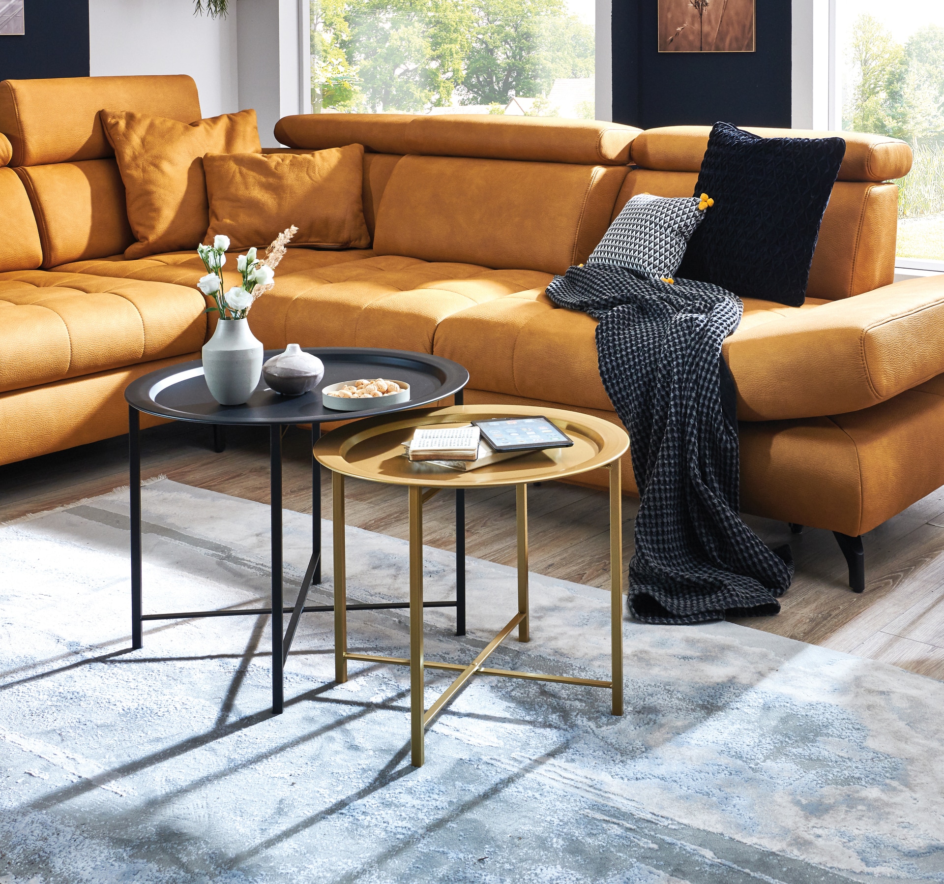 Couchtisch 2-teilig Metall/schwarz-goldfarbig rund