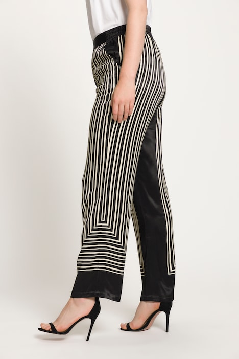 Satinhose Rose, Linien-Design, weites Bein, Elastikbund