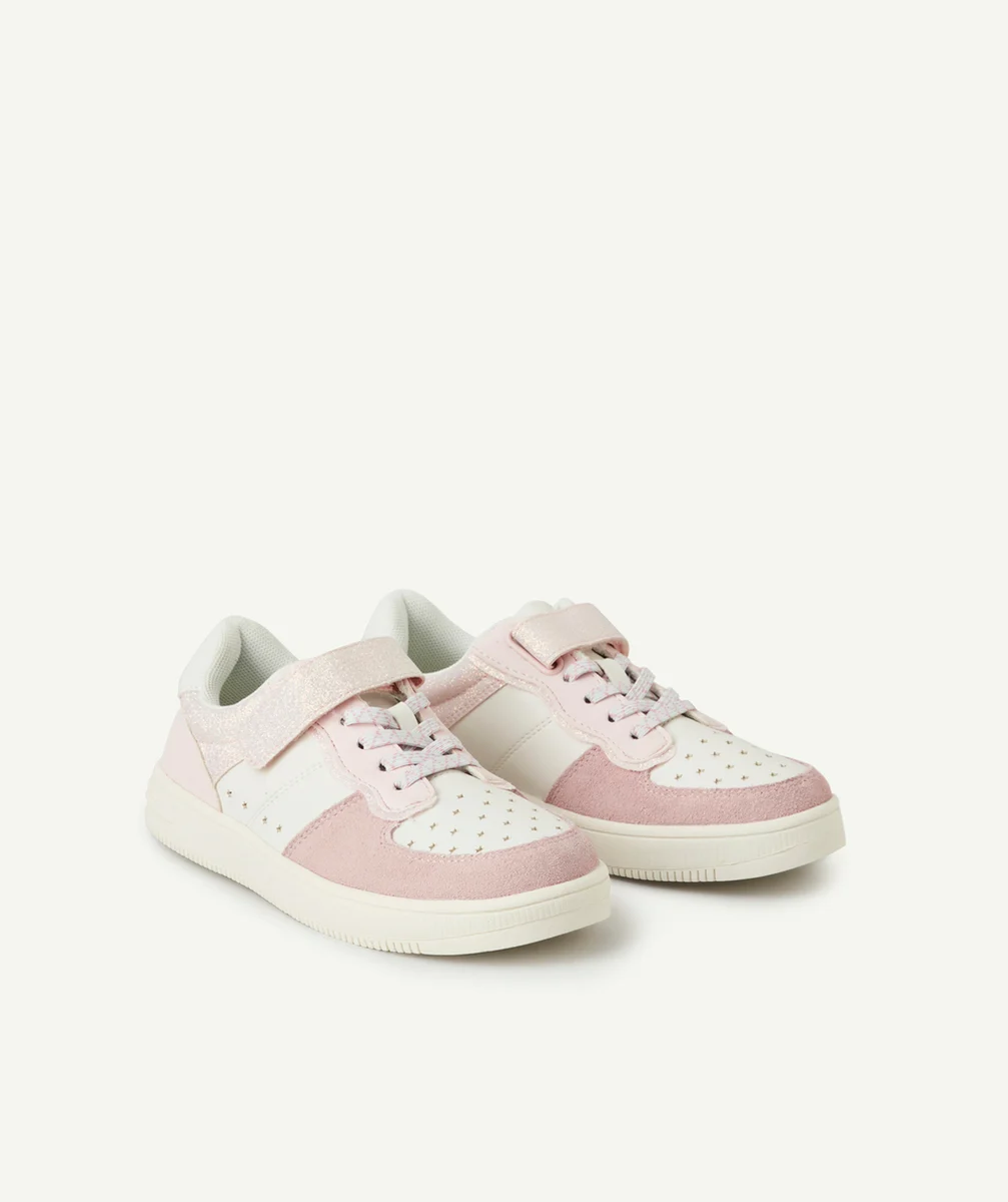 BASKETS BASSES FILLE À SCRATCH ROSE ET BLANC PAILLETÉ