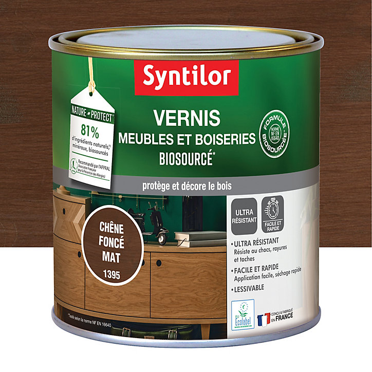 Vernis meubles et boiseries Biosourcé Nature Protect Syntilor chêne foncé mat 0,5L
