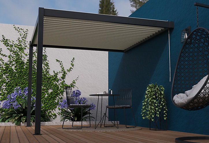 Pergola manuelle bioclimatique murale aluminium Cameo 3,14 x 3,11 m